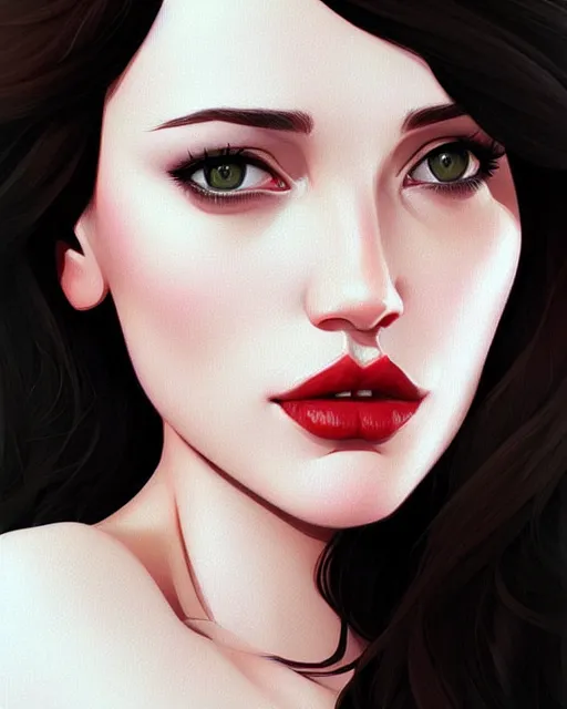 Prompt: a beautiful gina gershon christina hendricks kat dennings andrea ivanova, full lips, by wlop and ilya kuvshinov and artgerm,, gorgeous, stunning, alluring, artstation, deviantart, digital art