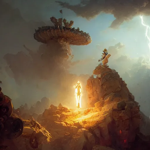 Prompt: Bright explosive Birth of Athena from the head of lightning god Zeus, hyperrealism, no blur, 4k resolution, ultra detailed, style of Tyler Edlin, Carl Spitzweg ,Dragan Bibin , Peter Mohrbacher, Ismail Inceoglu