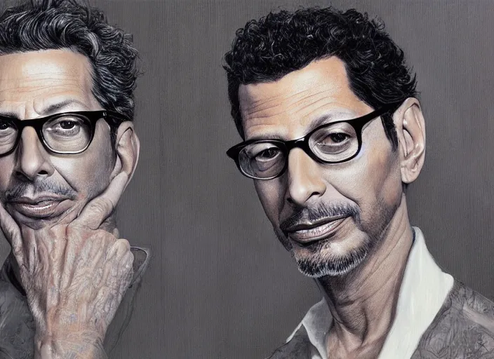 Prompt: a highly detailed beautiful portrait of jeff goldblum, james gurney, james jean