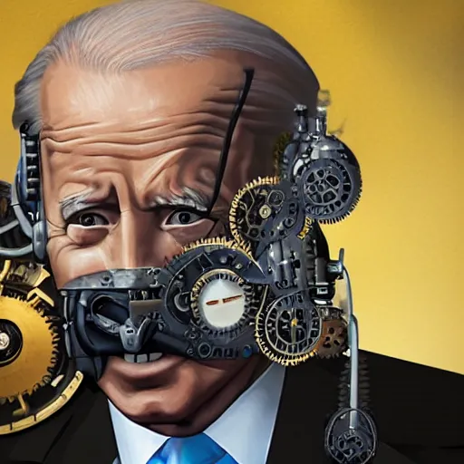 Image similar to joe biden is a steampunk cyborg, scifi, hyper realistic, 8 k