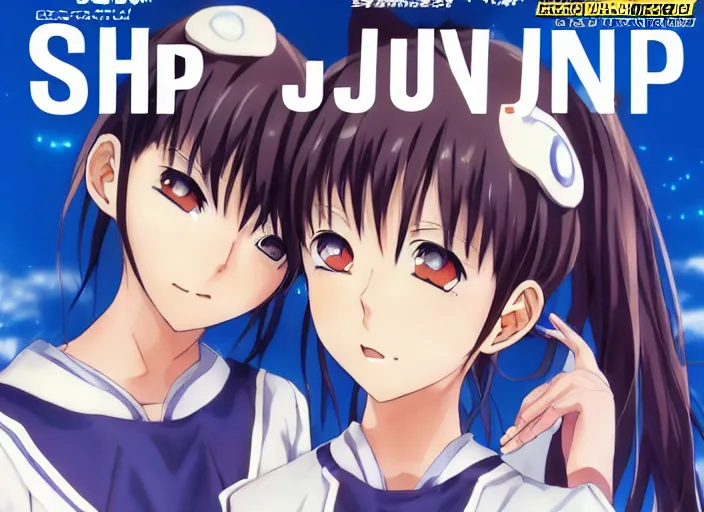 Image similar to ; weekly shonen jump issue 1 4, cover, 2 0 0 0 clannad shuffle toheart event'anime illustration japanese very very beautiful cute girls doing cute things trending on artstation pixiv makoto shinkai smiling super detailed eyes eyebrowless symmetry face visual novel hairpin star