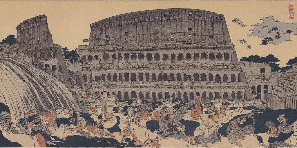 Image similar to i, Colosseum by Hokusai