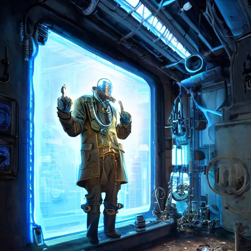 Prompt: an african scientist with an extremely large head, with his brain exposed and encased in glass, steampunk alchemy lab, an apex legends character, digital illustration, portrait design, concept art, very symmetrical, detailed environment, by wayne barlowe, rendered in unreal engine 5, neon color scheme, 8 k, hd, highly detailed, vanishing point, law of thirds,