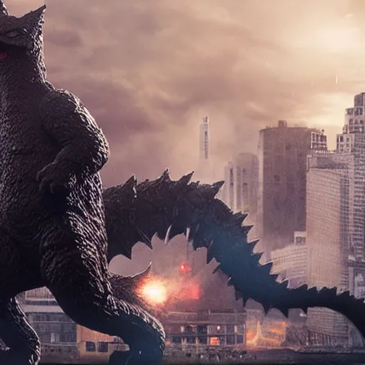 Image similar to A giant kitten fights Godzilla in Manhattan, detailed, 4k