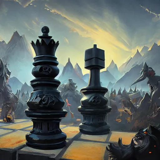 Image similar to a giant black chess pawn statue, battlefield background, bright art masterpiece artstation. 8 k, sharp high quality artwork in style of jose daniel cabrera pena and greg rutkowski, concept art by tooth wu, hearthstone card game artwork, chess piece