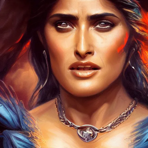 Image similar to a matte painting of salma hayek wild west woman, oil painting, pale colors, high detail, 8 k, wide angle, trending on artstation,