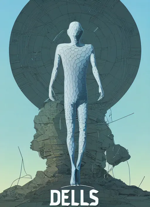 Image similar to poster artwork by Michael Whelan and Tomer Hanuka, of Delos Incorporated, clean