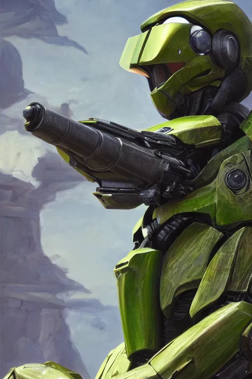 Image similar to master chief playing as praying mantis in a bugs life, oil on canvas, intricate, portrait, 8 k highly professionally detailed, hdr, cgsociety