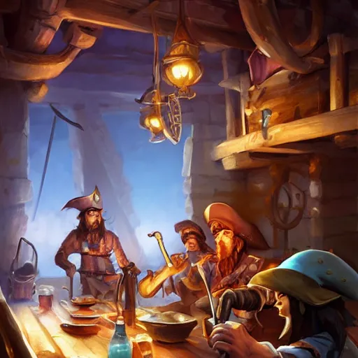 Image similar to Pirates in a tavern, cgsociety, fantasy art, 2d game art, concept art , ambient occlusion, bokeh, behance hd , concept art by Jesper Ejsing, by RHADS, Makoto Shinkai ,Cyril Rolando, face of characters by artgem and Greg rutkowski