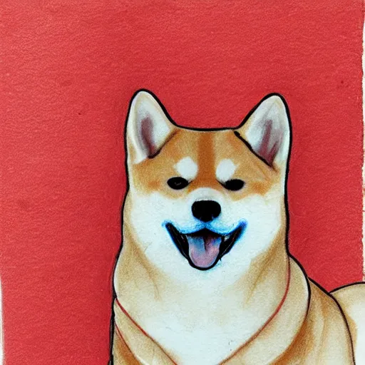 Prompt: sketch of a shiba inu, red crayon, bloo