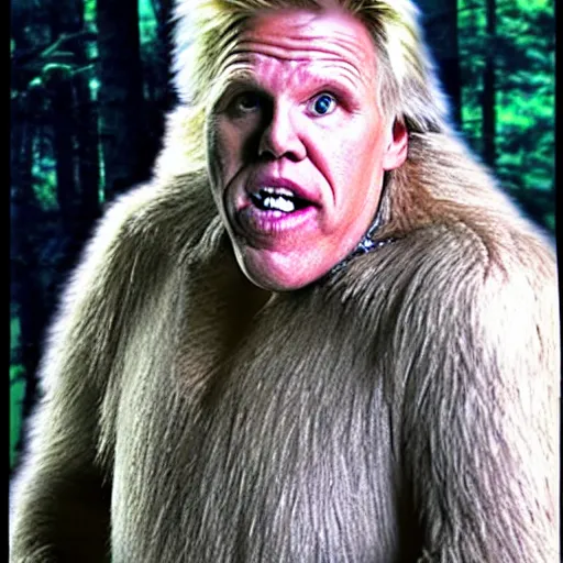 Image similar to gary busey as bigfoot, fullbody, cctv footage