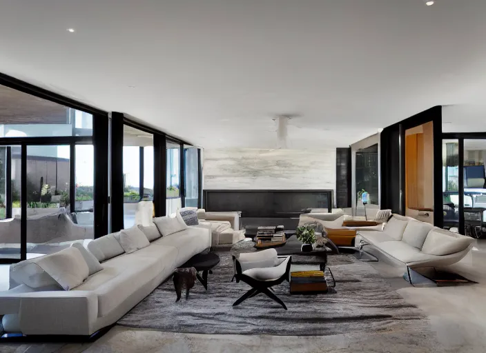 Prompt: 8 k photograph of stunning modern living room, award winning design, designed by michael wolk + beatriz pascuali