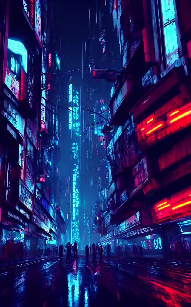 Image similar to concept art of a magnificent dark neon futuristic cyberpunk city bustling street at night cyberart by liam wong in the film akira rendered in octane, 3 d render, trending on cgsociety, blender 3 d