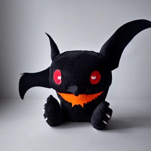 Image similar to a plushie that looks like a scary bat, studio lighting