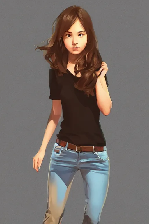 Image similar to girl with medium length brown hair. black shirt. no face visible. centered median photoshop filter cutout vector behance hd artgerm jesper ejsing!