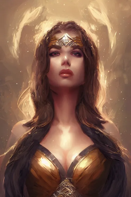 Image similar to three quarters portrait pose of a beautiful woman, strong body,super heroine costume,super powers, fantasy, intricate, elegant, highly detailed, digital painting, artstation, concept art,shining, sharp focus, illustration, art by Stanley Lau