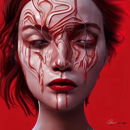 Image similar to a female face made of a red car, digital art, trending on artstation, award-winning art, extremely detailed, pinterest