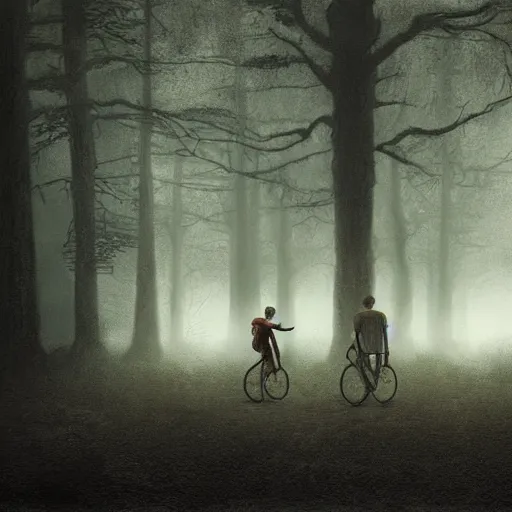 Image similar to the stranger things poster by Aron Wiesenfeld and beksincki, cinematic, detailed illustration, nature, fog, dark colors, suspense, intricate, 8k