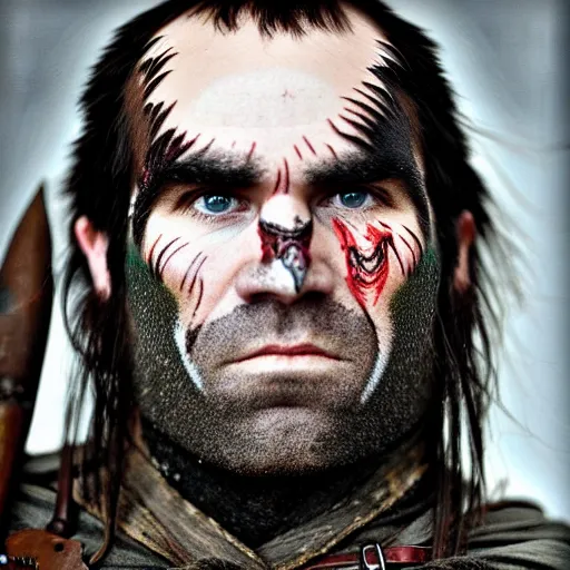 Prompt: Rory McCann as a scarred Viking warrior, photo