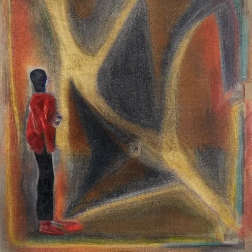 Image similar to a man has a conversation with death, abstract art