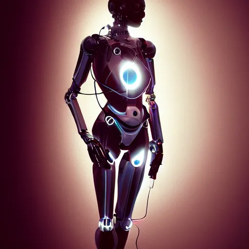 Image similar to a beautiful woman wearing robot suit with wires and light, highly detailed, photorealistic, artstation, smooth