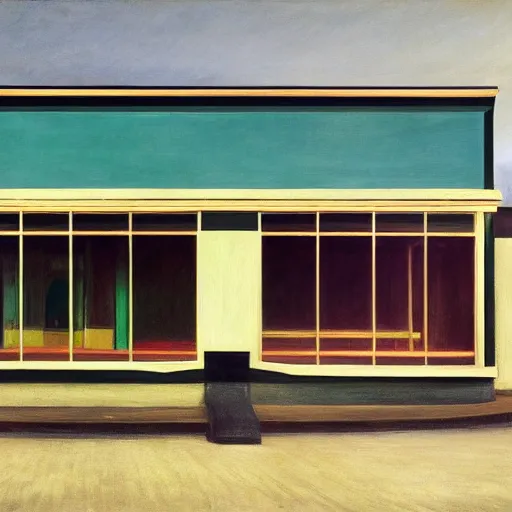 Image similar to a black beast in an abandoned gas station, daguerreotype by edward hopper, by henri rousseau, by Bosch, art noveau, highly detailed, strong lights, liminal, eerie, Bright pastel colors, octane render, 8k