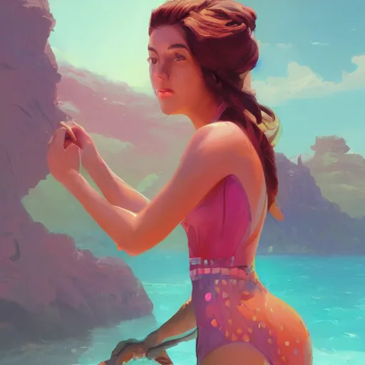 Image similar to portrait of besutiful woman in bathing suit, maya ali mage, gloomhaven, dynamic lighting, gaudy colors, octane render aesthetic, matte painting concept art, official fanart behance hd artstation by jesper ejsing, by rhads and makoto shinkai and lois van baarle and ilya kuvshinov and rossdraws