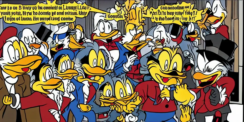 Image similar to episode of its always sunny in Philadelphia where the gang meet Scrooge McDuck