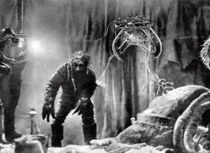 Prompt: scene from the 1912 science fiction film The Thing