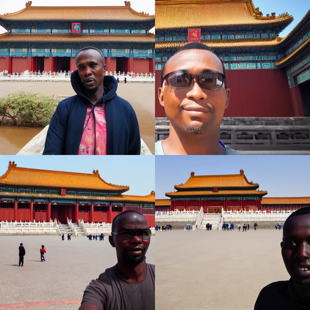 Prompt: selfie of a man from Nairobi, taken in the Forbidden City