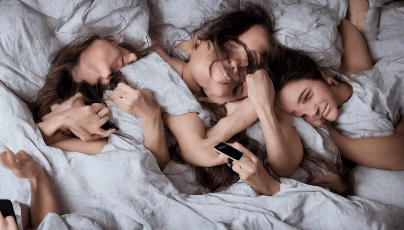 Image similar to laying in bed using smartphone