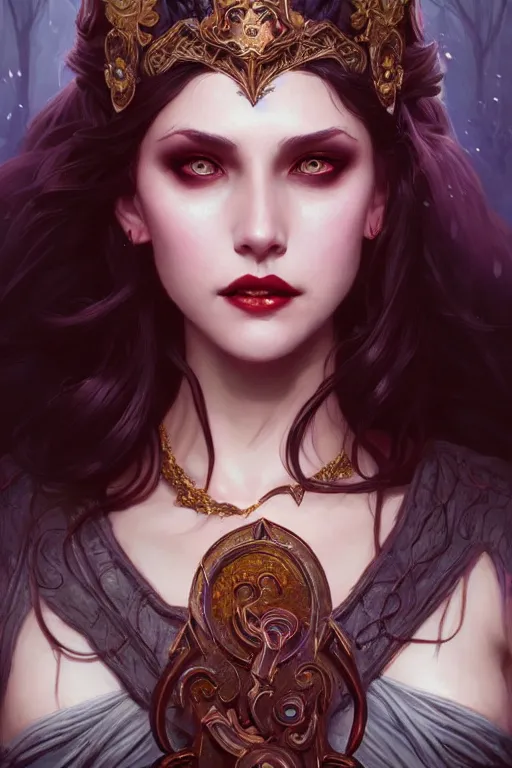 Prompt: beautiful vampire female princess, full body shot, messy bun, d & d, fantasy, intricate, elegant, highly detailed, digital painting, artstation, concept art, matte, sharp focus, illustration, hearthstone, art by artgerm and greg rutkowski and alphonse mucha