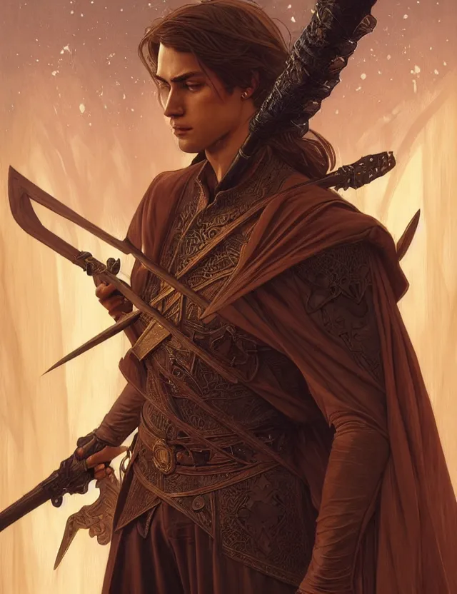 Image similar to symmetry!! intense fanart of a winchester as a mage warrior as acotar protagonist, magic background, intricate, elegant, highly detailed, my rendition, digital painting, artstation, concept art, smooth, sharp focus, illustration, art by artgerm and greg rutkowski and alphonse mucha