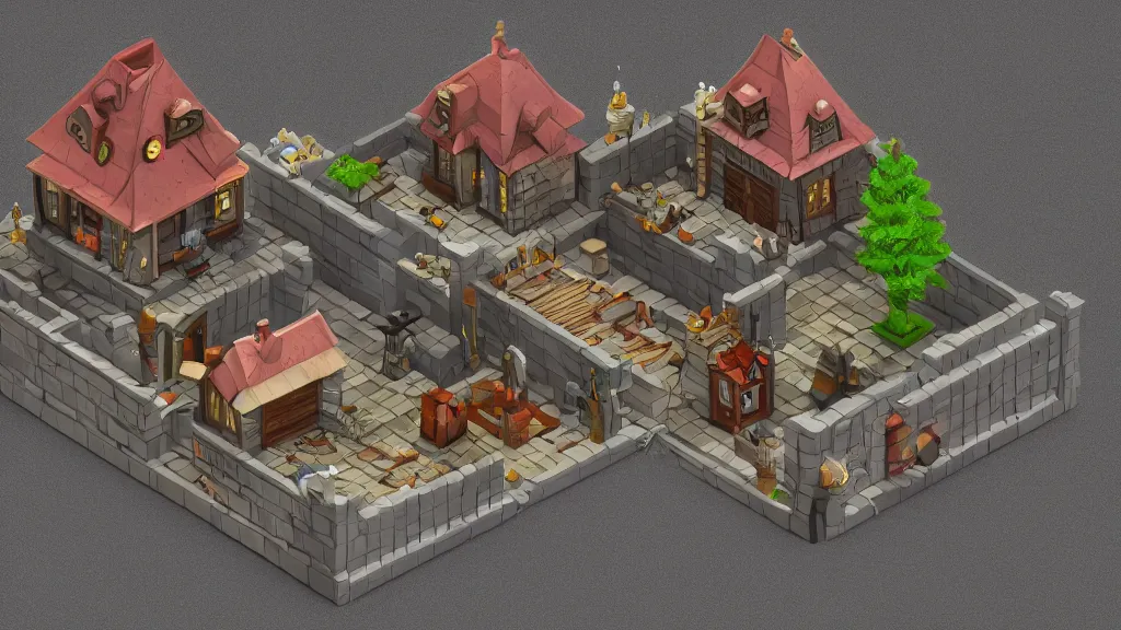 Prompt: an Isometric 3D view of a magician house