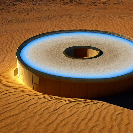 Prompt: A circular time portal in the desert through which an ancient desert is visible, painting