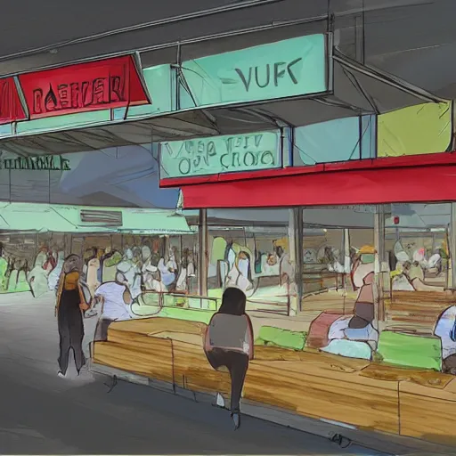 Image similar to Concept art for a hawker centre