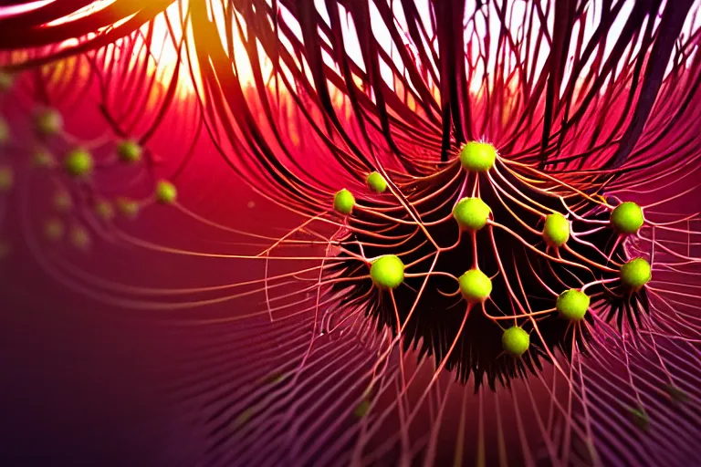 Image similar to jungle of the rambutan, art by ron miller and matthew stawicki and jurgen ziewe, trending on artstation, halfrear lighting microscopic view telephoto lens, cgsociety, final, long exposure, socialist realism