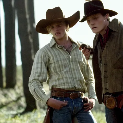 Prompt: Jamie Campbell Bower and Eddie Munson in Brokeback Mountain (2005)