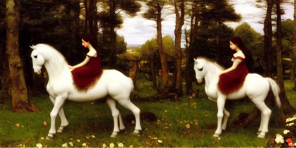 Image similar to 3 d precious moments plush horse, realistic fur, master painter and art style of john william waterhouse and caspar david friedrich and philipp otto runge