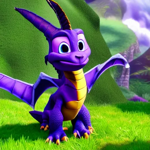 Image similar to Hyperrealistic photo of real life Spyro the Dragon, 4k