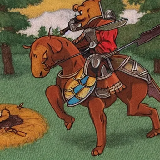 Image similar to winnie the poo as a medieval knight