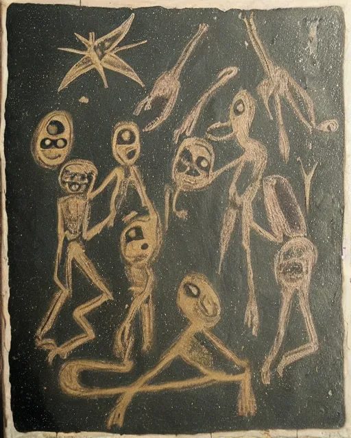 Image similar to cave painting of aliens