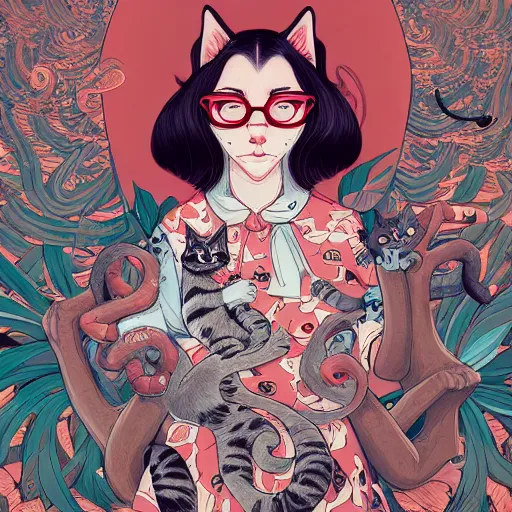 Prompt: crazy cat lady, extremely detailed, sharp focus, wide view, full body shot, smooth, digital illustration, by james jean, by rossdraws, frank franzzeta, sakimichan