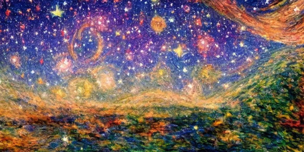 Image similar to a dream of time gone by, impressionist, stars in the sky