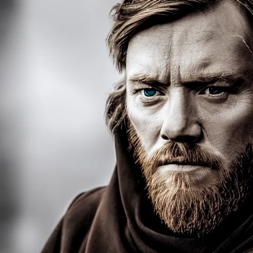 Prompt: obi-wan kenobi, star wars, high quality, 4k, photography, cinema, portrait, detailed face, sharp focus, DSLR, HDR low contrast,