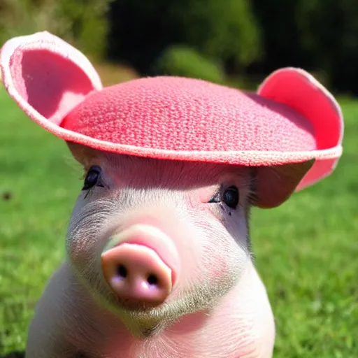 Image similar to miniature pig wearing a sunhat, piglet, piggy, baby animal, cute, adorable, summer