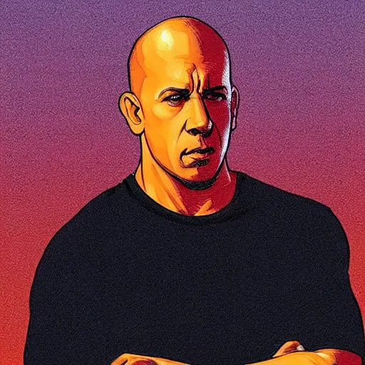 Image similar to “ vin diesel retro minimalist portrait by jean giraud, moebius starwatcher comic, 8 k ”