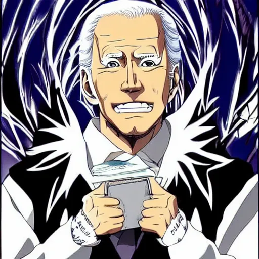 Image similar to biden deathnote anime, anime style