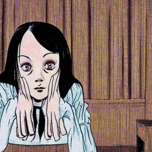 Image similar to Movie Still of Emma Watson as Tomie by Junji Ito