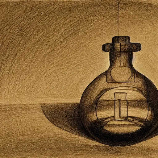 Image similar to earth in a bottle, pencil drawing by leonardo davinci, dynamic lighting